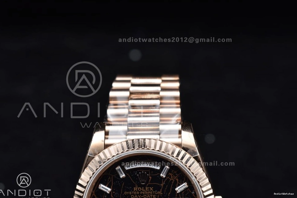 A Bracelet Bright Meteorite GMF Steel 904L On RG Crystal Markers DayDate 40 Dial President 706 1102
